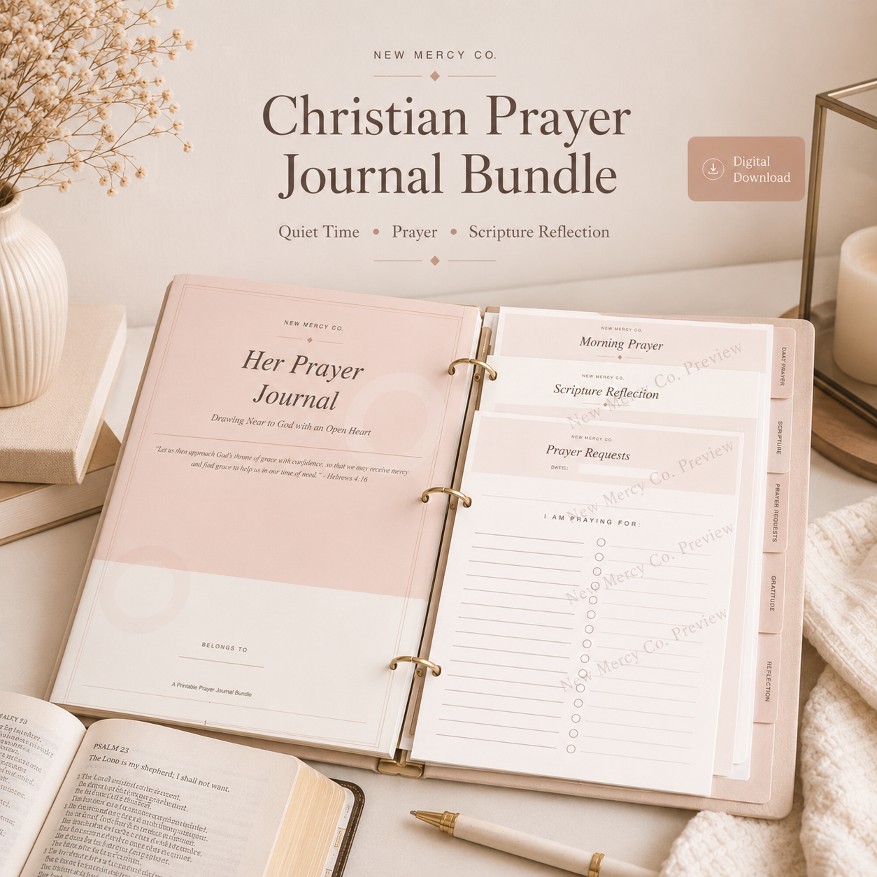 Her Prayer Journal Printable Bundle | Christian Quite Time & Bible Study PDF