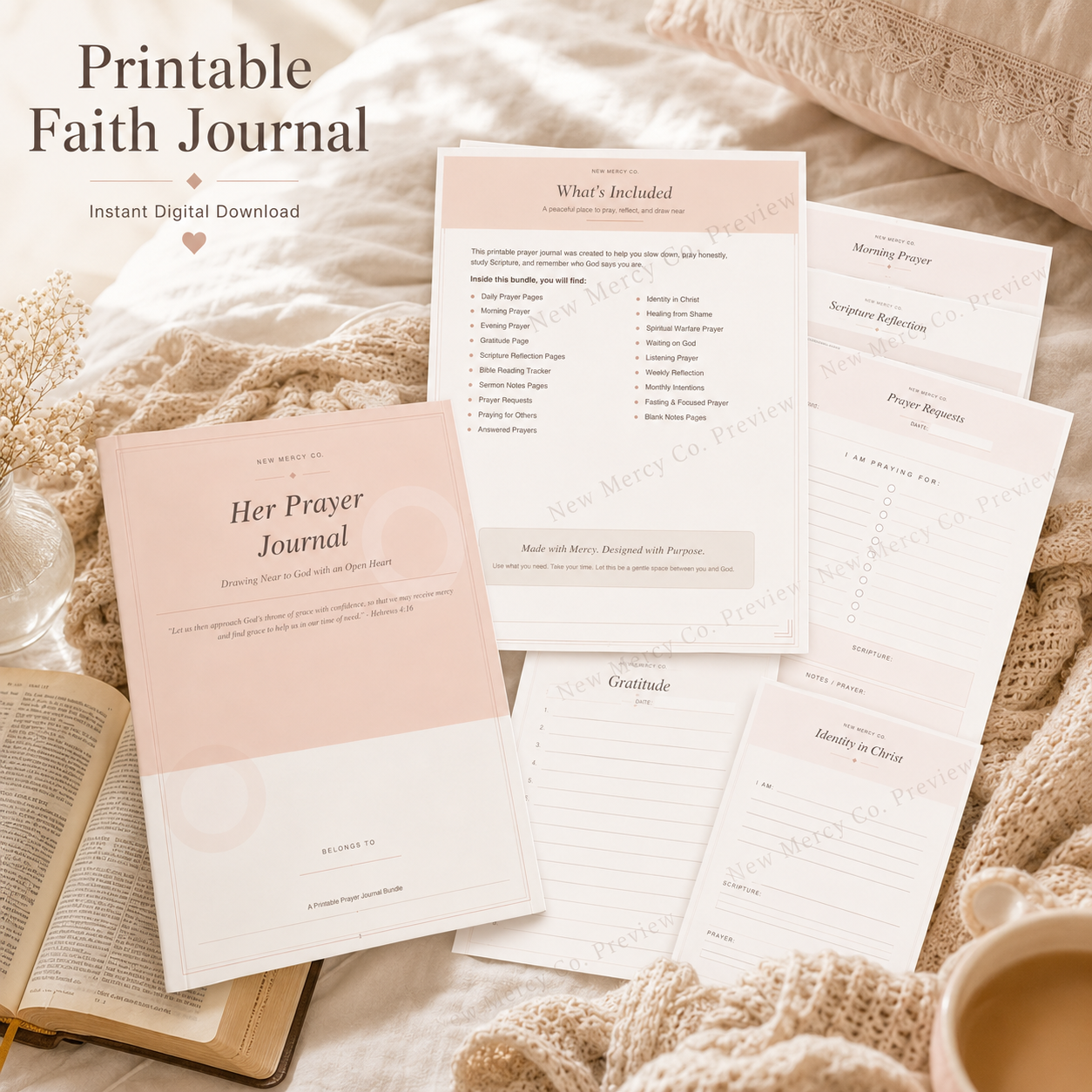 Her Prayer Journal Printable Bundle | Christian Quite Time & Bible Study PDF