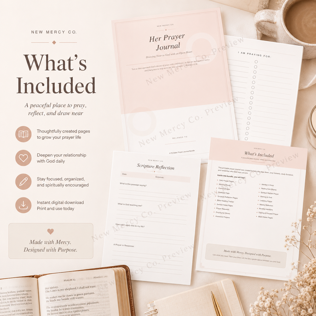 Her Prayer Journal Printable Bundle | Christian Quite Time & Bible Study PDF