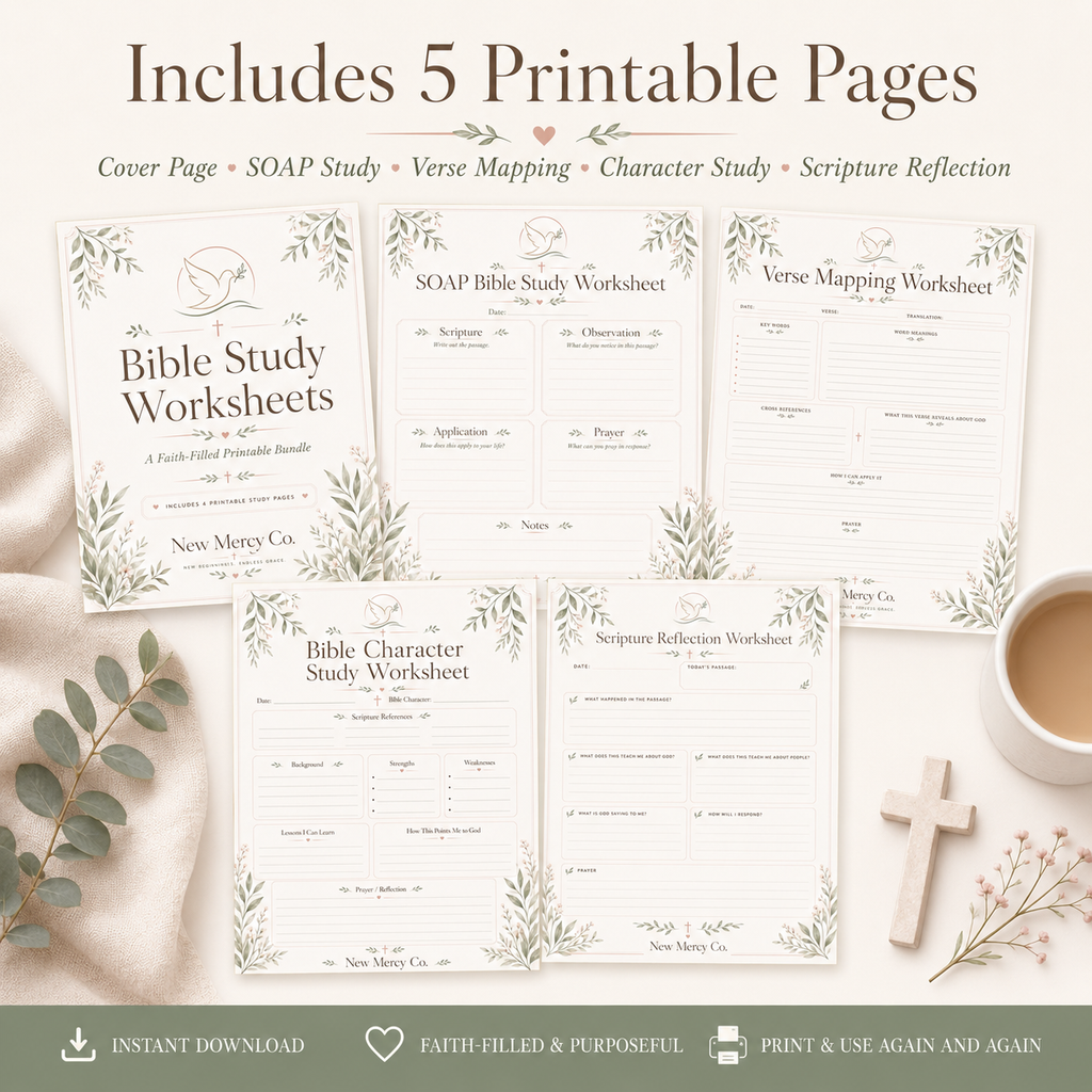 Bible Study Worksheets Printable Bundle | Faith-Based Digital Download