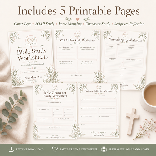 Bible Study Worksheets Printable Bundle | Faith-Based Digital Download