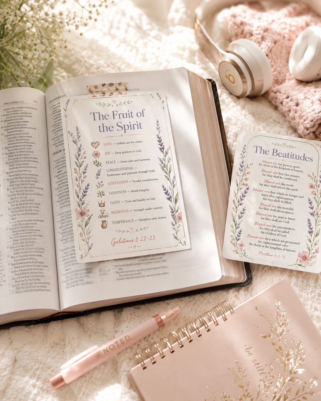 Bible Tip-In Cards Printable Bundle | Scripture Study Insert, Verse Mapping Page, Armor of God, Beatitudes, Lords Prayer