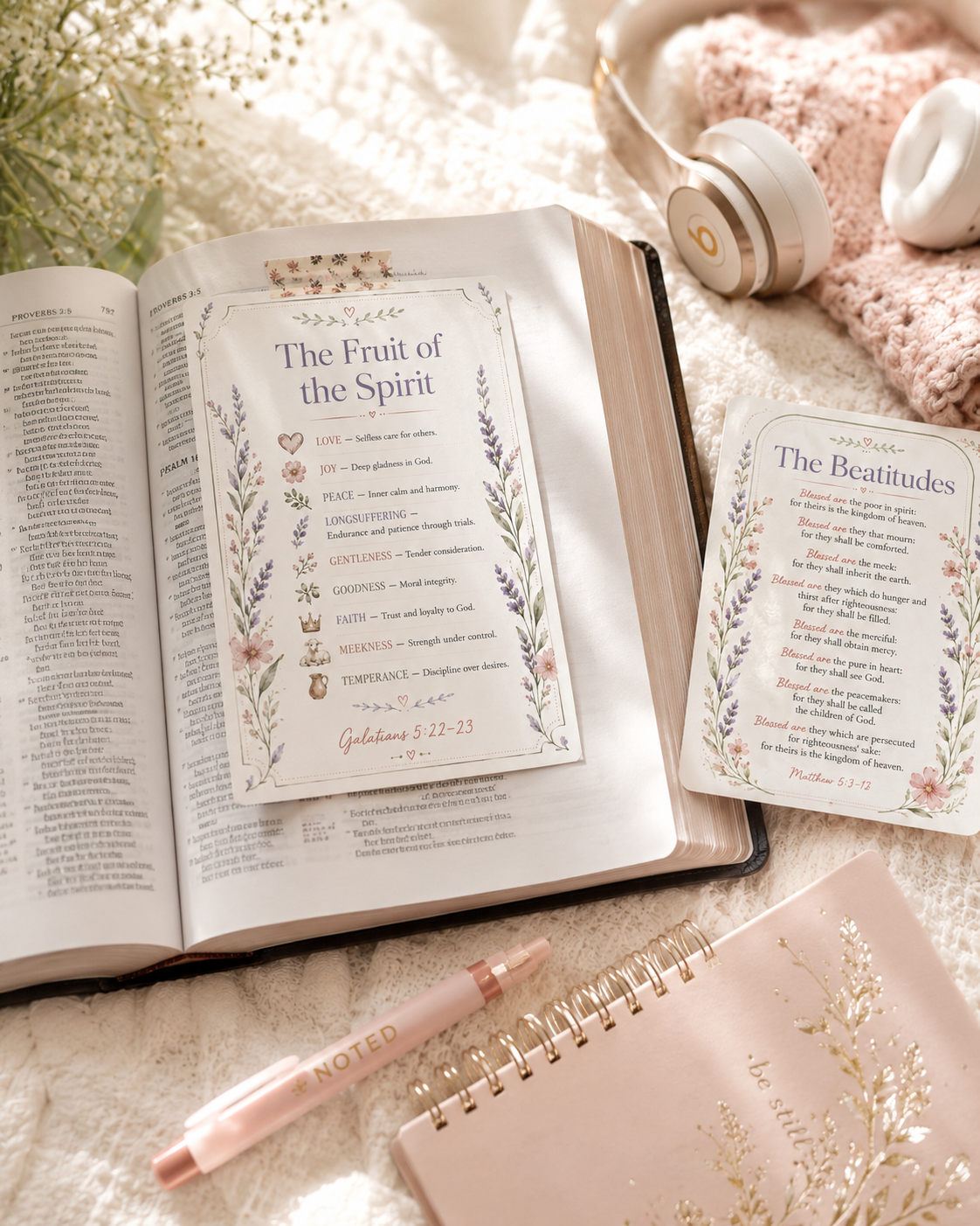 Bible Tip-In Cards Printable Bundle | Scripture Study Insert, Verse Mapping Page, Armor of God, Beatitudes, Lords Prayer