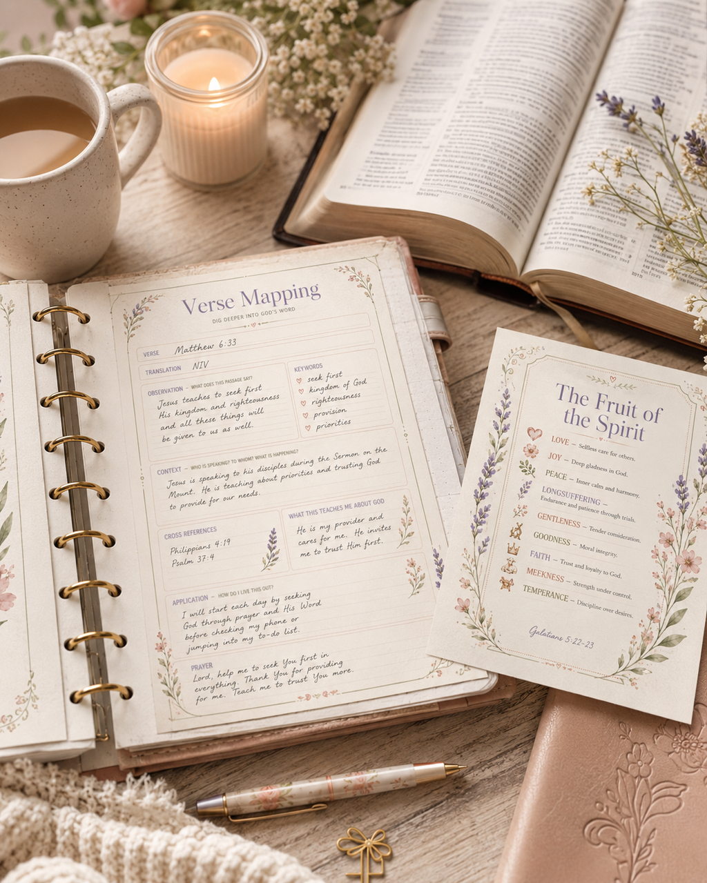 Bible Tip-In Cards Printable Bundle | Scripture Study Insert, Verse Mapping Page, Armor of God, Beatitudes, Lords Prayer