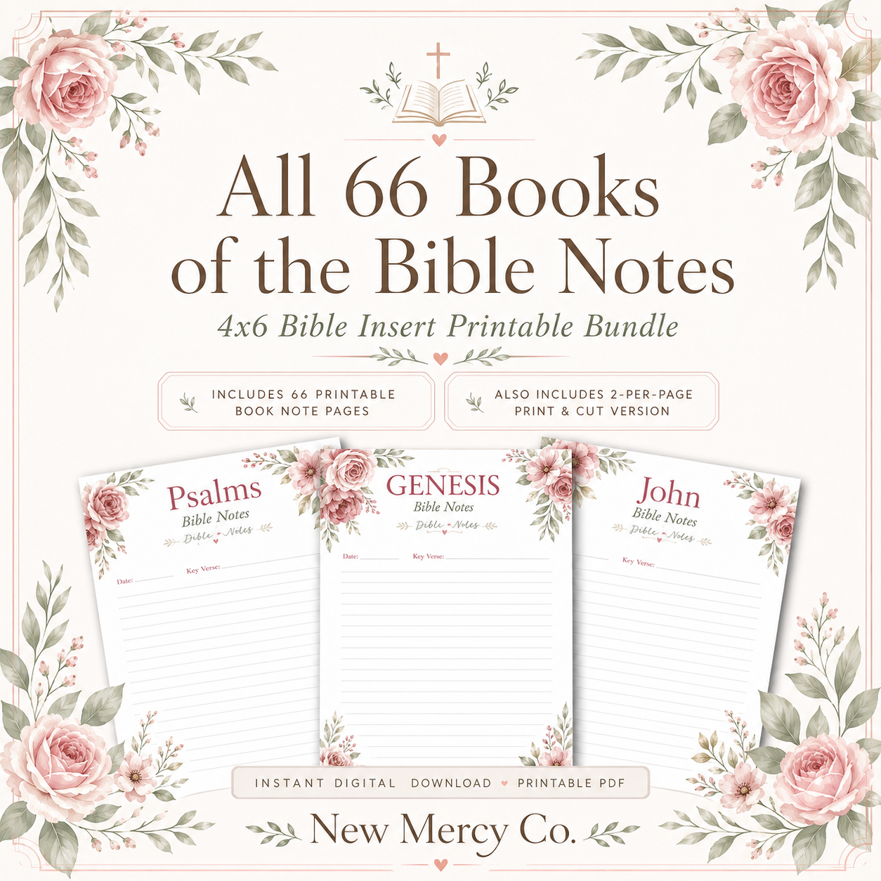 All 66 Books of the Bible Notes Pintable | 4x6 Bible Insert Digital Download