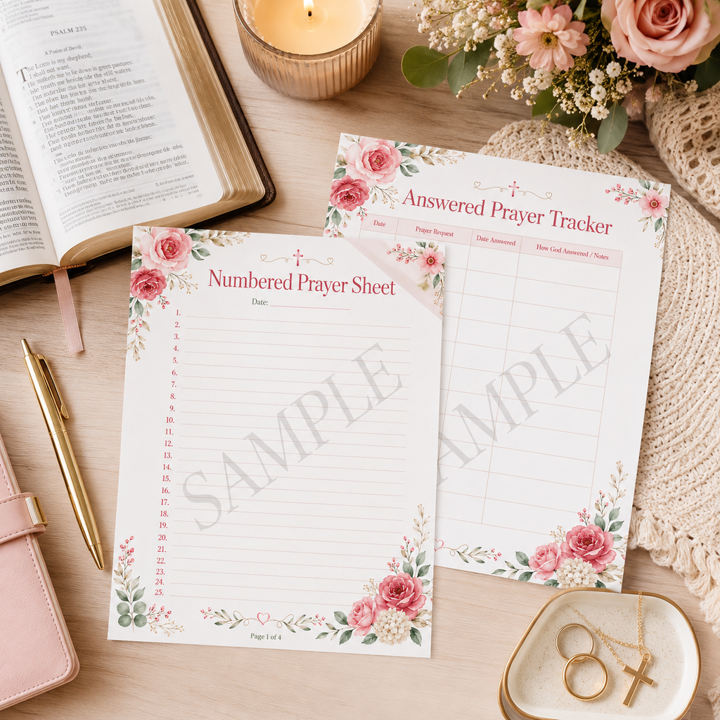 Numbered Prayer Sheets & Answered Prayer Tracker Printable | Prayer # 1-100 Digital Download