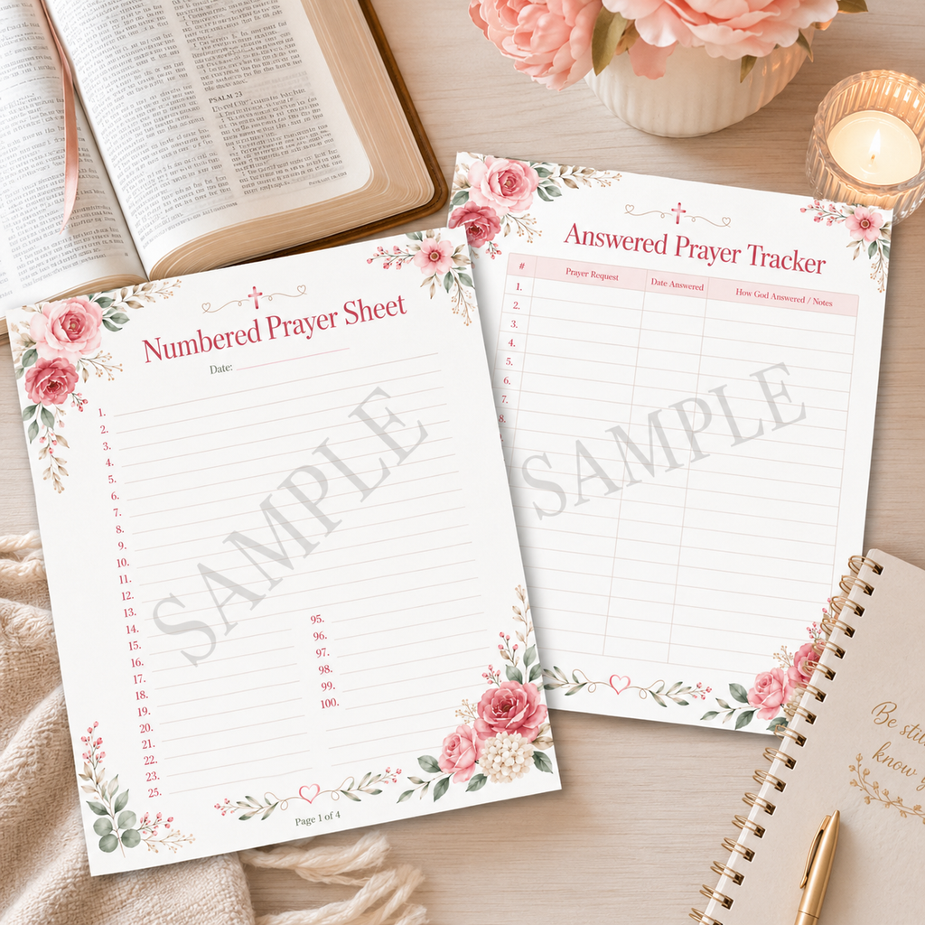 Numbered Prayer Sheets & Answered Prayer Tracker Printable | Prayer # 1-100 Digital Download