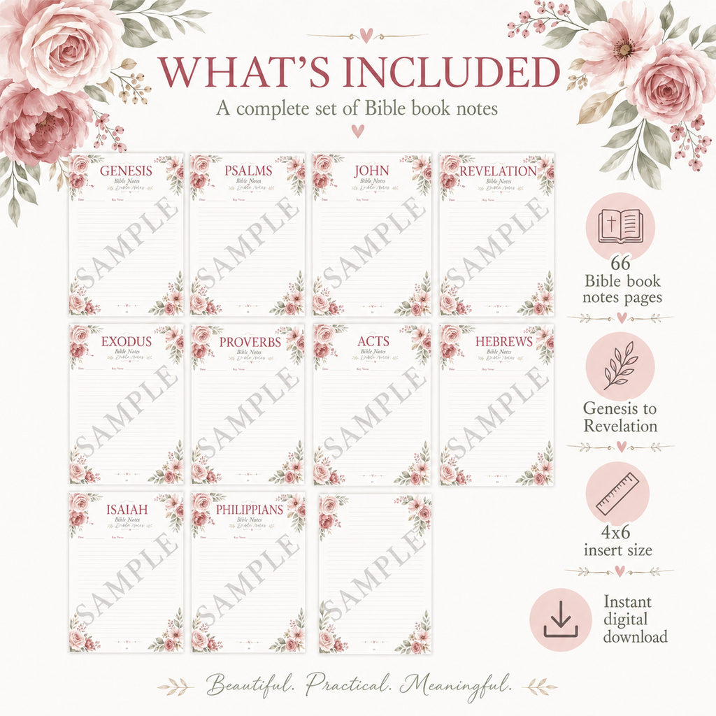 All 66 Books of the Bible Notes Pintable | 4x6 Bible Insert Digital Download
