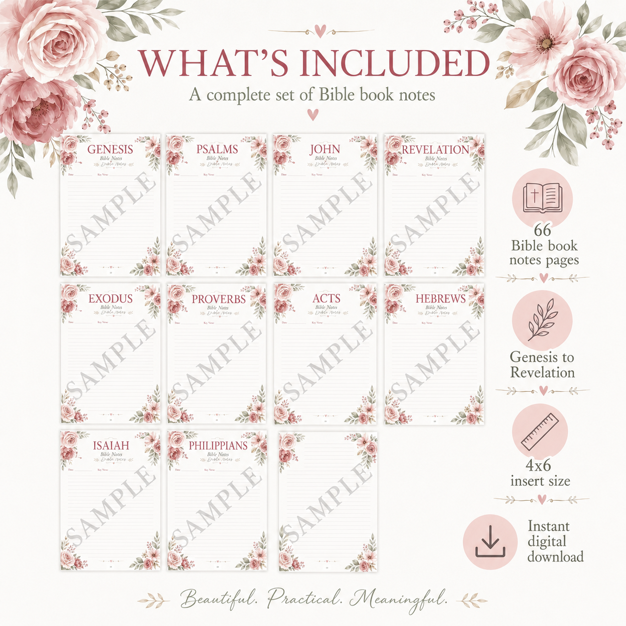 All 66 Books of the Bible Notes Pintable | 4x6 Bible Insert Digital Download