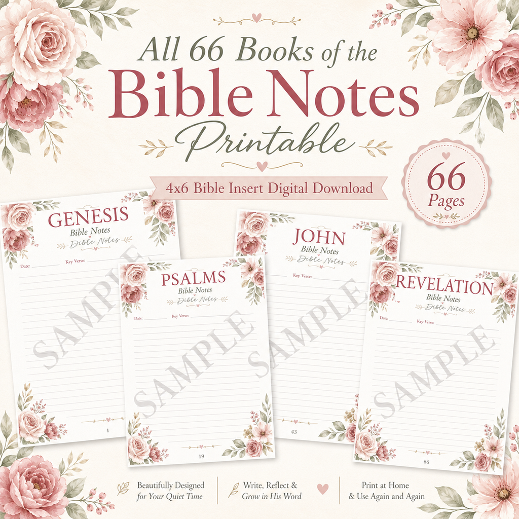 All 66 Books of the Bible Notes Pintable | 4x6 Bible Insert Digital Download